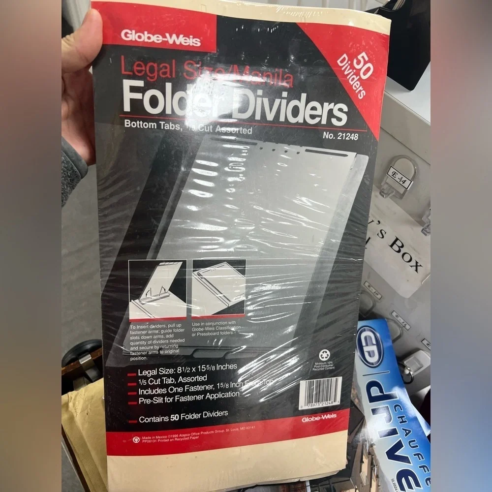 Globe-Weis Legal Size Manila Folder Dividers (50 Pack) 	new, sealed package